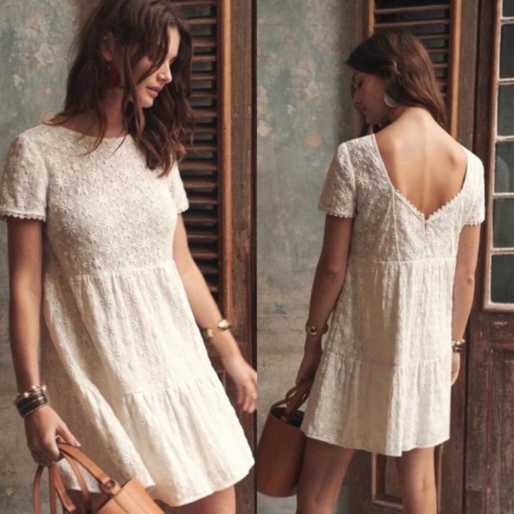 Sezane Robe Garance Ecru mini dress